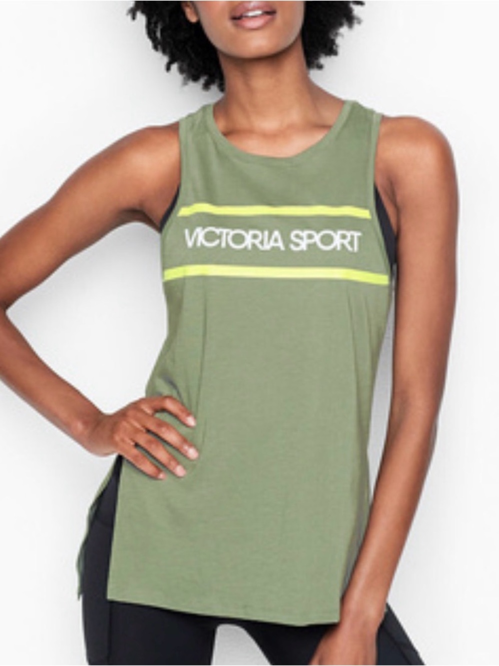 VS Victoria Sport Active Tank Top Side Slit Logo Round Neck Victoria’s Secret M